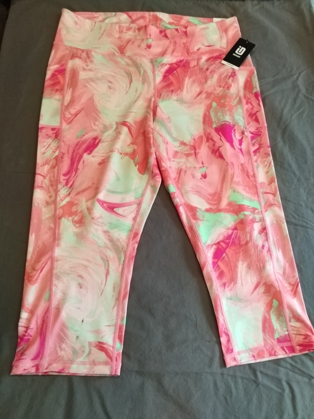 Ideology Womens Pink Marble Print Leggings with Mint Accents